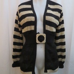 MAILLILI BLACK/BEIGE OPEN KNIT CARDIGAN W/STONE S